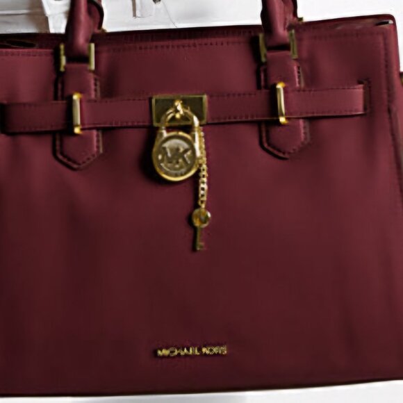Michael Kors NWT Hamilton Medium Dark Cherry Leather Satchel - Picture 2 of 5